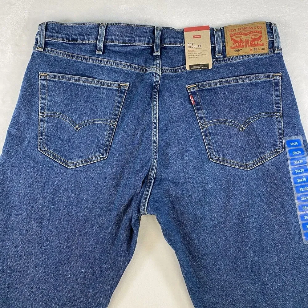 NWT Levi's Mens Dark Stonewash Regular Fit Straight Leg Jeans 505 Size W38 x L30